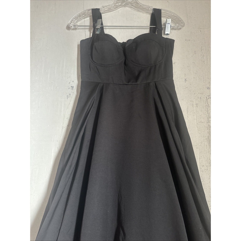 Anthropologie Mare Mare Black Corset Poplin Cotton Flounced Midi Dress | Sz: XS - Picture 2 of 12